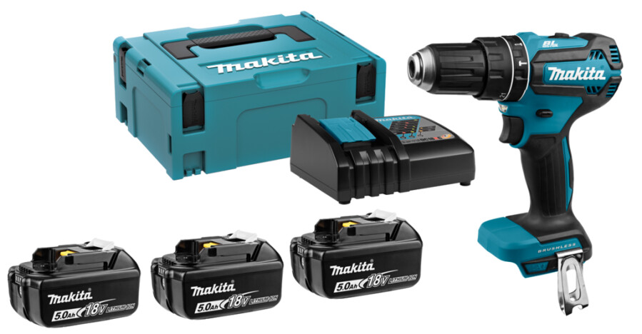 Makita accu klopboor-schroefmachine - DHP485RF3J - 18V - 3x3.0 Ah accu en snellader - in Mbox