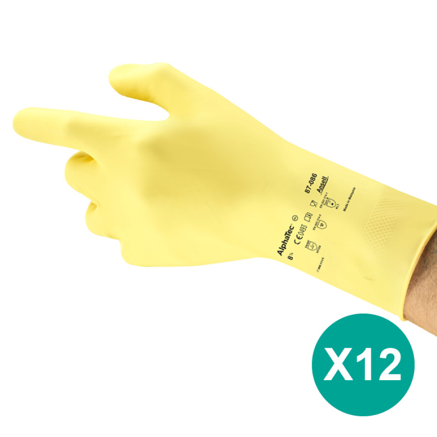 Ansell AlphaTec® 87-086 rubberen werkhandschoenen geel maat 8/M - 12 paar