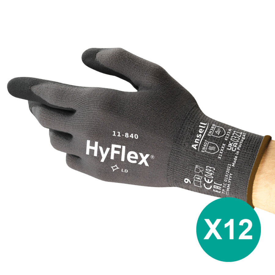 Ansell HyFlex® 11-840 werkhandschoenen zwart maat 11/XXL - 12 paar